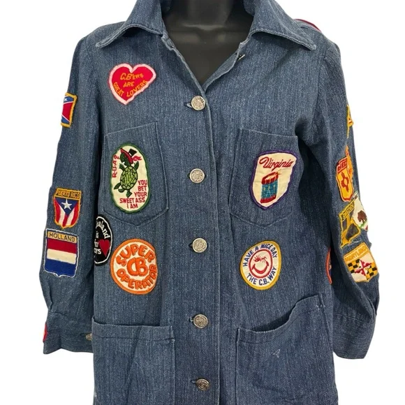 Vintage Sassy Denim Jacket with Colorful Patches - Picture 2 of 5